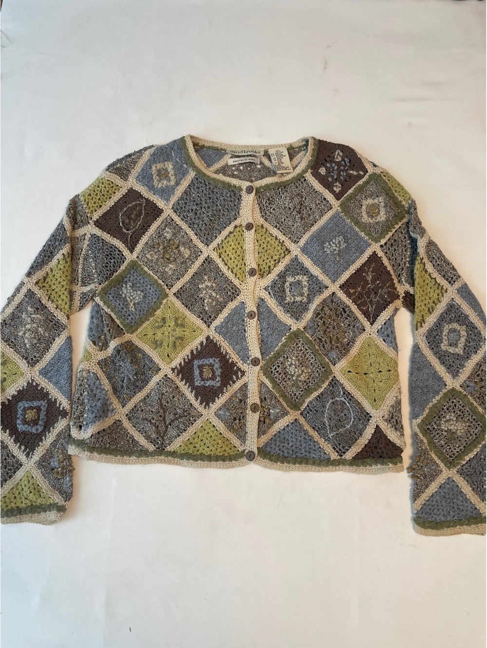 David Brooks Hand-Knitted Patchwork Cardigan Sweater